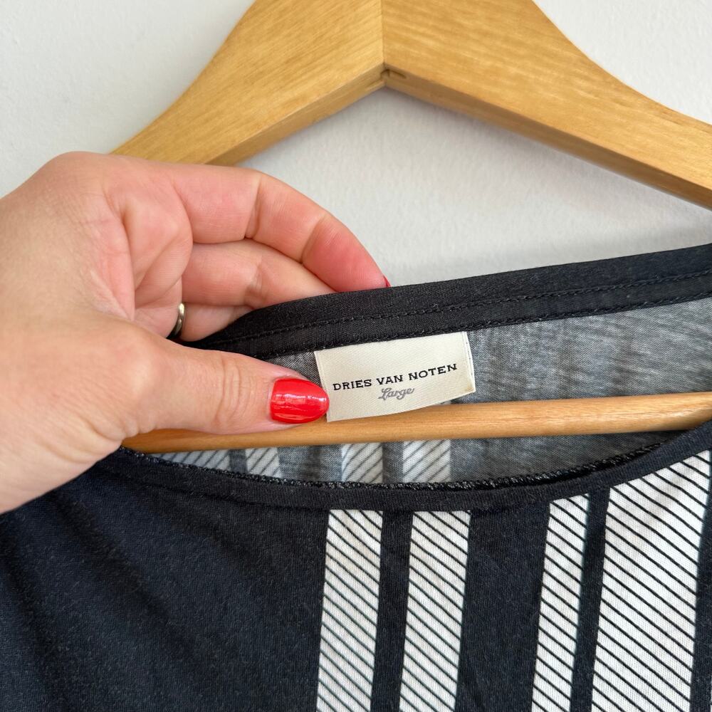 Dries Van Noten Striped Cinch Waist Tunic Dress Black White L - Picture 4 of 8